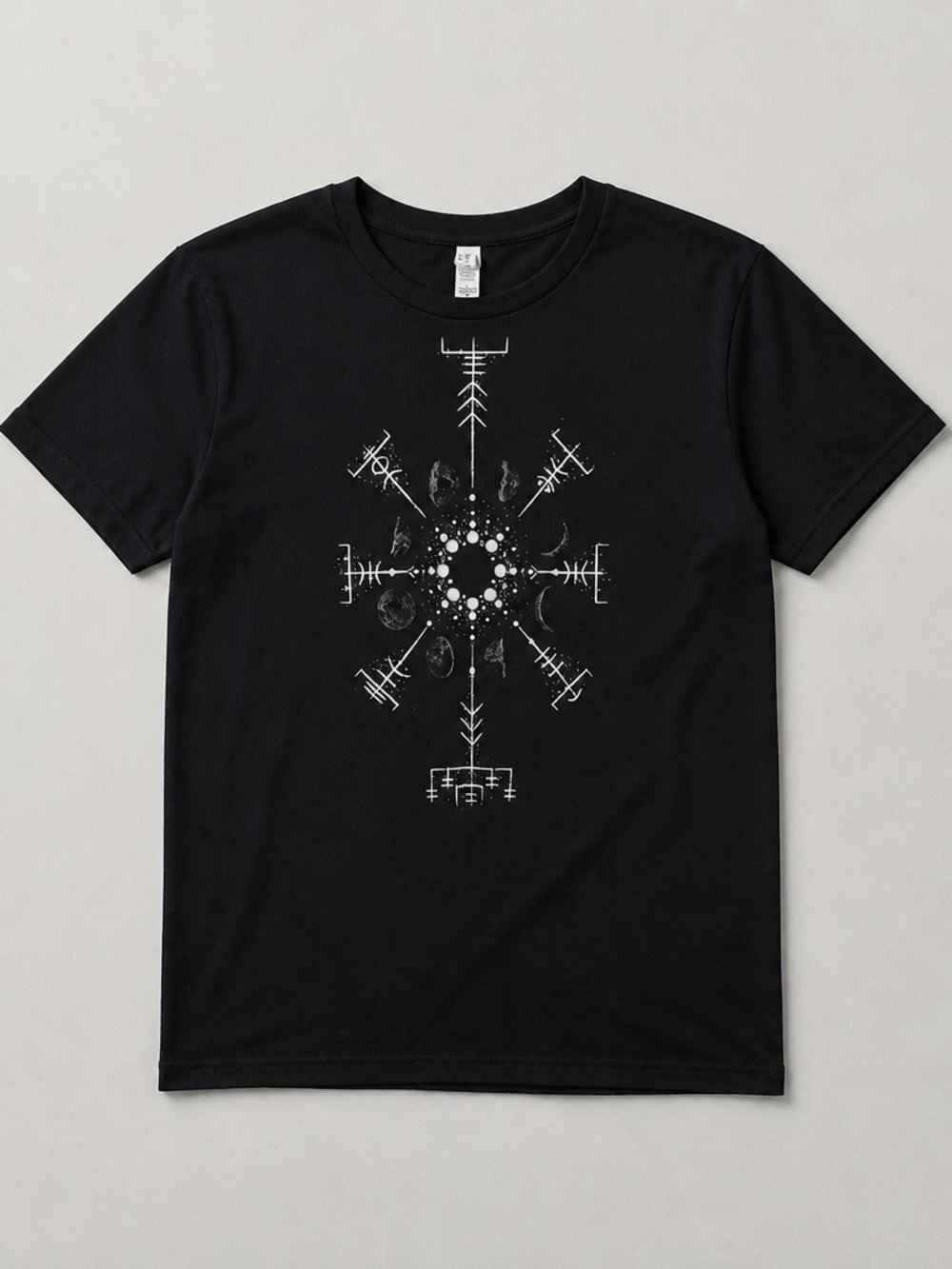 Unisex Black Vegvísir Compass Graphic Tee |‎ Norse Viking Symbol T-Shirt